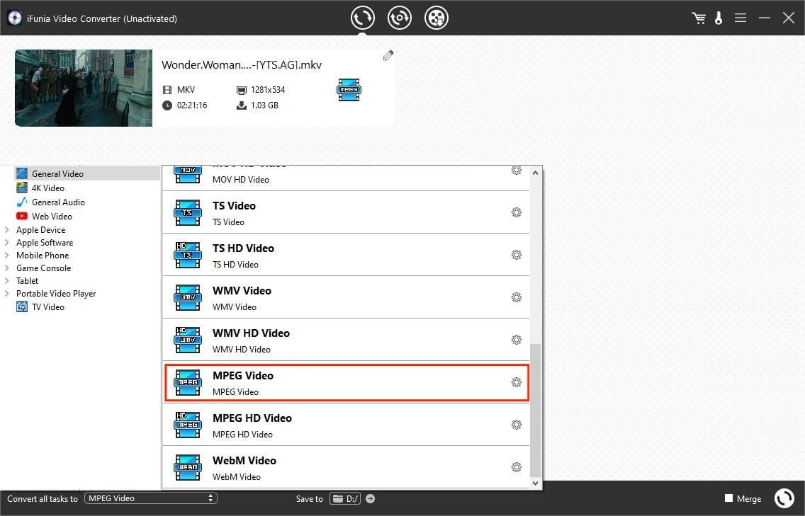 covnert MKV to MPEG-2