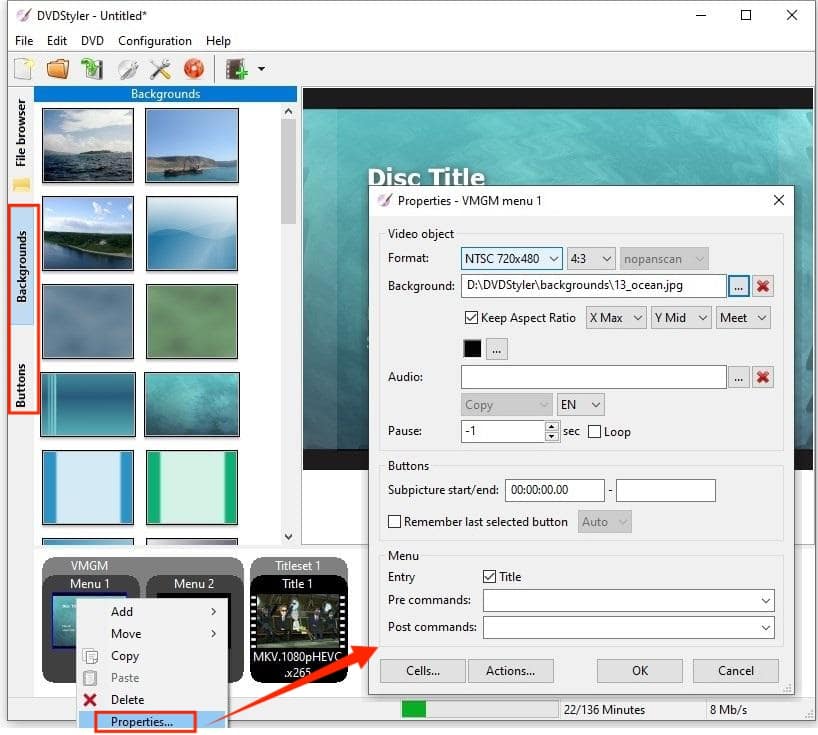 DVDStyler menu customization