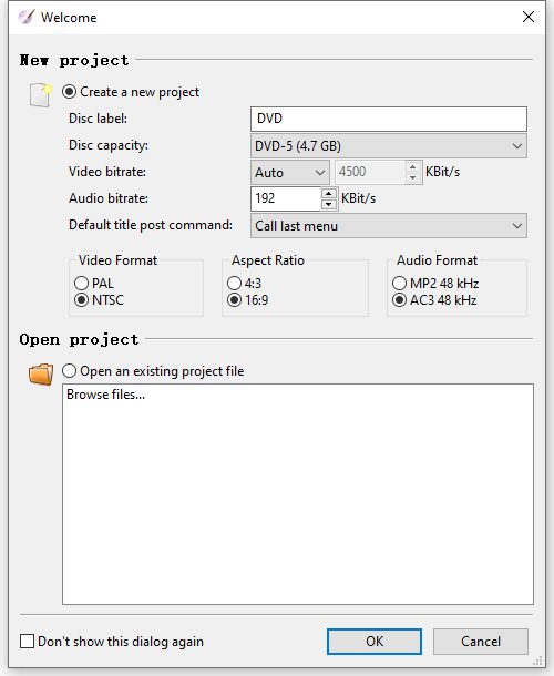 DVDStyler welcome window