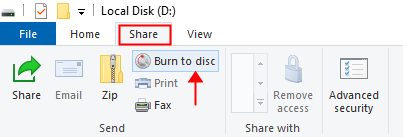 Burn to disc button