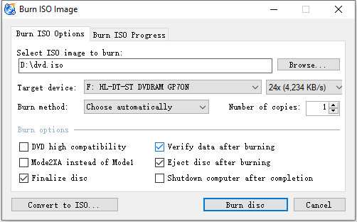 burn iso image to DVD with CDBurnerXP