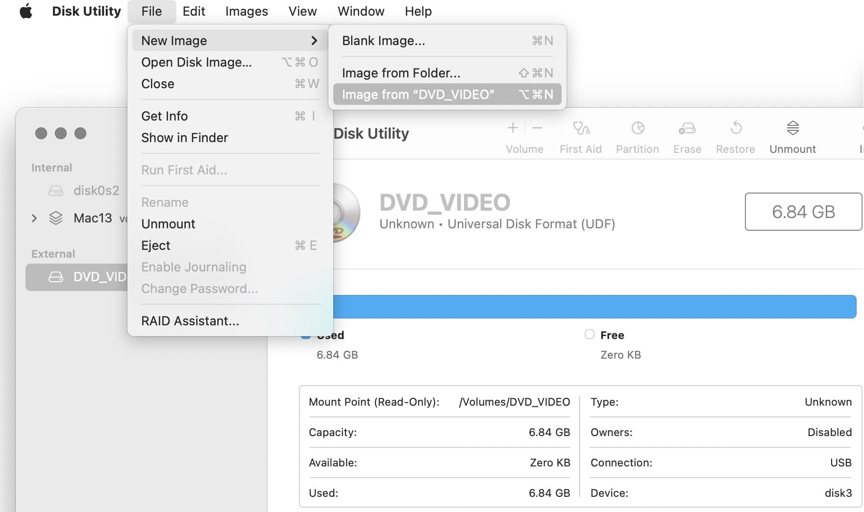 Disk Utility create disc image of DVD