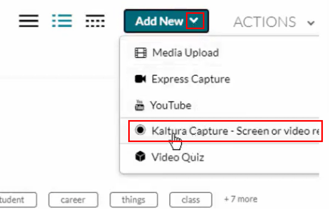 how to record Kaltura videos in canvas