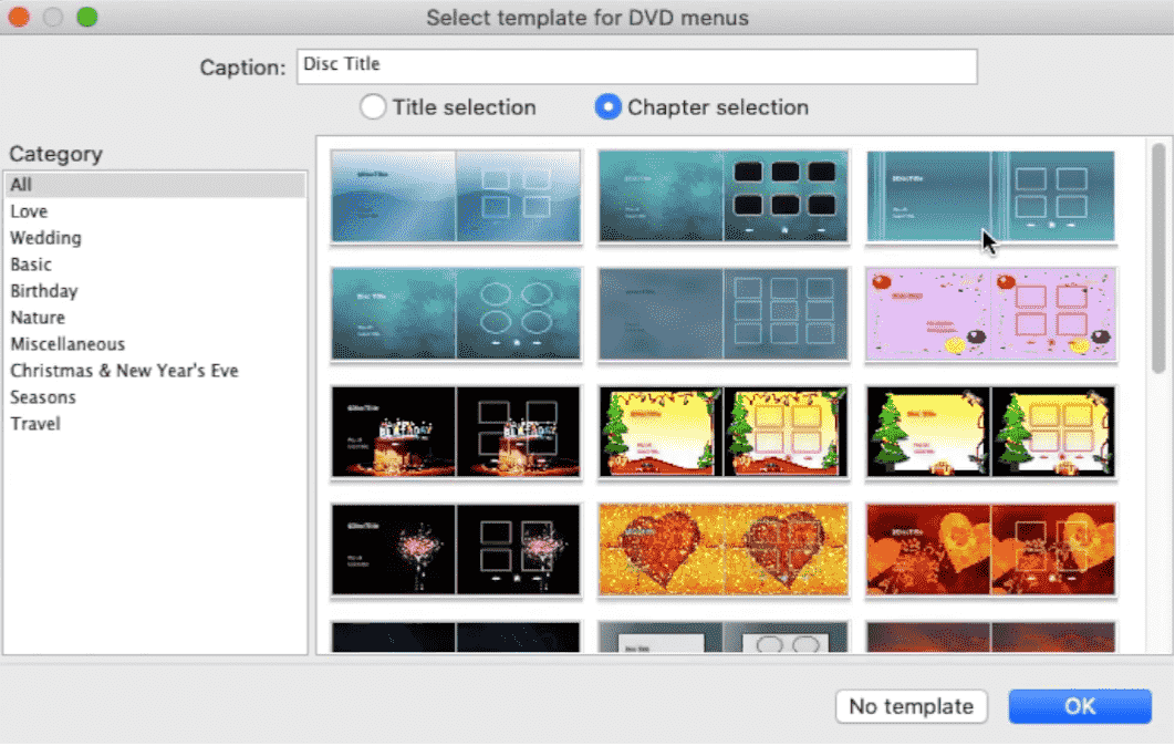 DVDStyler - choose template