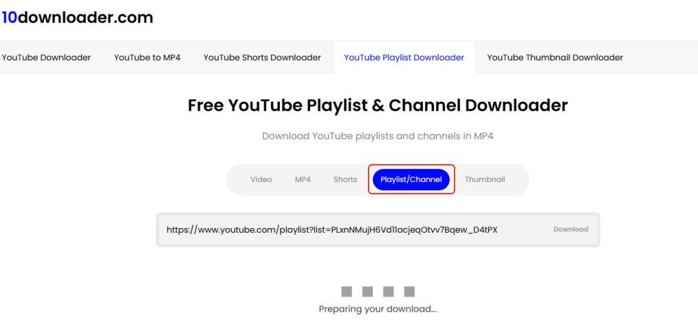 download entire playlist youtube online 10downloader