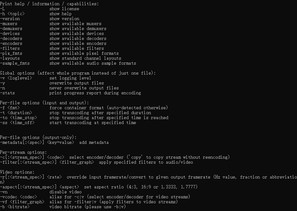 FFmpeg more options help