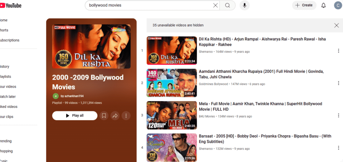 Youtube Bollywood movies